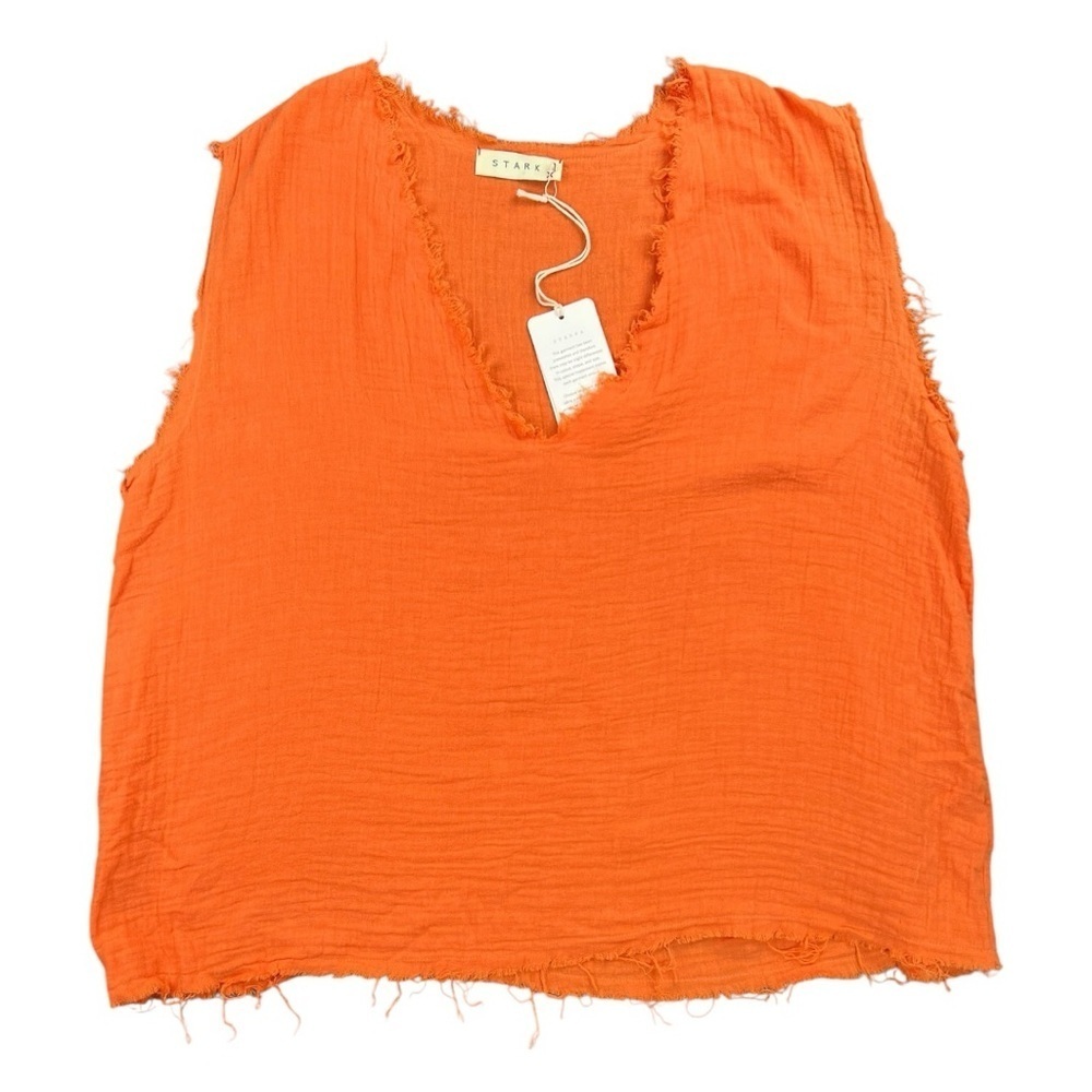 NWT Stark X Women’s Orange Sleeveless Cotton Tank With Raw Hems In Size S